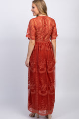 PinkBlush Rust Lace Mesh Overlay Maternity Maxi Dress