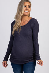 PinkBlush Navy Ribbed Knit Ruched Maternity Top