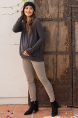 PinkBlush Charcoal Grey Draped Wrap V-Neck Maternity Nursing Top