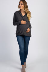 PinkBlush Charcoal Grey Draped Wrap V-Neck Maternity Nursing Top