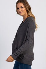 PinkBlush Charcoal Grey Draped Wrap V-Neck Maternity Nursing Top