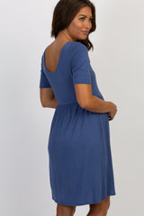 PinkBlush Navy Solid Button Front Maternity Dress