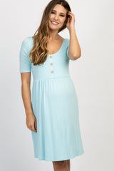 PinkBlush Mint Green Solid Button Front Maternity Dress