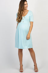 PinkBlush Mint Green Solid Button Front Maternity Dress