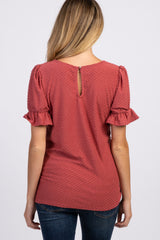 Mauve Swiss Dot Puff Ruffle Short Sleeve Maternity Top