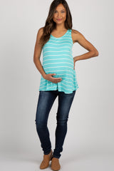 Mint Green Striped Sleeveless Maternity Tank Top