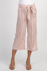 Pink Striped Waist Tie Cropped Maternity Pants