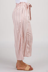 Pink Striped Waist Tie Cropped Pants