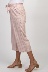 Pink Striped Waist Tie Cropped Maternity Pants