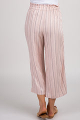 Pink Striped Waist Tie Cropped Pants