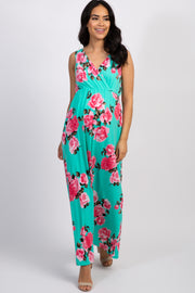 PinkBlush Mint Rose Print V-Back Maternity Wrap Maxi Dress