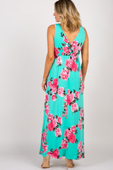PinkBlush Mint Rose Print V-Back Wrap Maxi Dress
