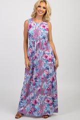 PinkBlush Lavender Floral Sleeveless Maternity Maxi Dress