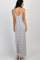 Heather Grey Striped Maternity Cami Maxi Dress