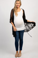 Black Lace Mesh Scalloped Hem Maternity Cover Up