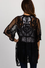 Black Lace Mesh Scalloped Hem Cover Up