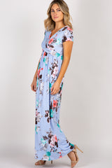 PinkBlush Light Blue Floral Draped Wrap Front Maxi Dress