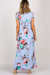 PinkBlush Light Blue Floral Draped Wrap Front Maxi Dress