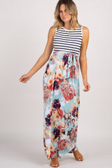 PinkBlush Mint Striped Floral Colorblock Maternity Maxi Dress