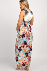 PinkBlush Mint Striped Floral Colorblock Maternity Maxi Dress