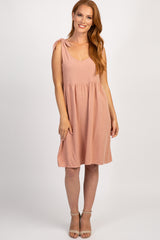 PinkBlush Rust Linen Tie Strap Maternity Dress