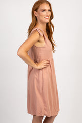 PinkBlush Rust Linen Tie Strap Dress