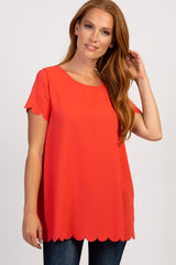 PinkBlush Coral Solid Scalloped Hem Top