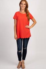 PinkBlush Coral Solid Scalloped Hem Top