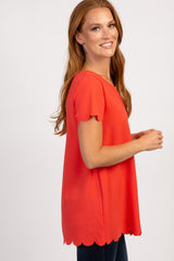 PinkBlush Coral Solid Scalloped Hem Top