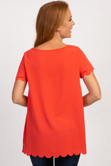 PinkBlush Coral Solid Scalloped Hem Top