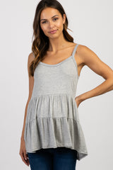 Heather Grey Solid Ruffle Peplum Maternity Top