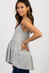 Heather Grey Solid Ruffle Peplum Maternity Top