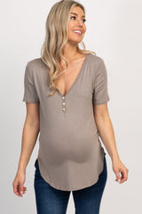 Taupe Solid Button Front Maternity Top