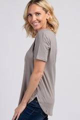 Taupe Solid Button Front Top