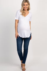 White Solid Button Front Maternity Top