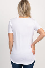 White Solid Button Front Maternity Top