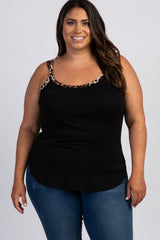 Black Leopard Strap Plus Maternity Tank Top