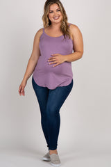 Lavender Solid Sleeveless Plus Maternity Tank Top