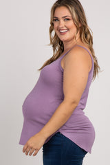 Lavender Solid Sleeveless Plus Maternity Tank Top