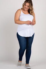 White Solid Sleeveless Plus Maternity Tank Top