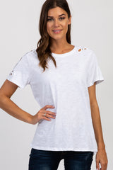 White Crochet Sleeve Maternity Top