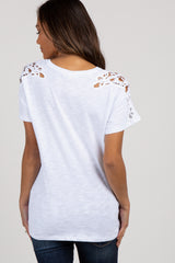 White Crochet Sleeve Maternity Top