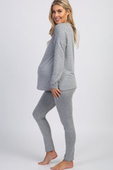 PinkBlush Grey Basic Long Sleeve Maternity Pajama Set