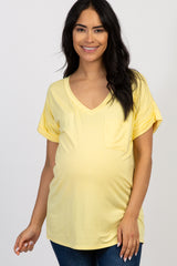 Yellow Solid Pocket Maternity Top