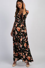 PinkBlush Black Rose Print Wrap V-Neck Maternity Maxi Dress