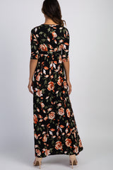 PinkBlush Black Rose Print Wrap V-Neck Maternity Maxi Dress