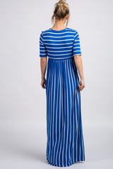 Royal Blue Striped Half Sleeve Maternity Maxi Dress