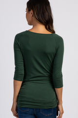 PinkBlush Olive Green Solid 3/4 Sleeve Ruched Maternity Top