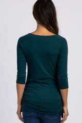 PinkBlush Forest Green Solid 3/4 Sleeve Ruched Maternity Top