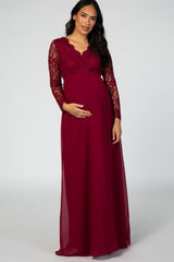 PinkBlush Burgundy Lace Crochet Open Back Maternity Photoshoot Gown/Dress